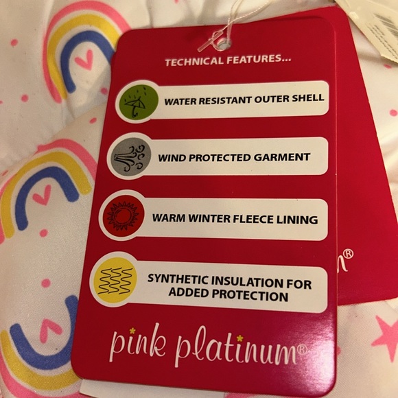 Coat NWT size 12M pink platinum brand white w/ rainbow pink inner warm lining - Picture 8 of 8